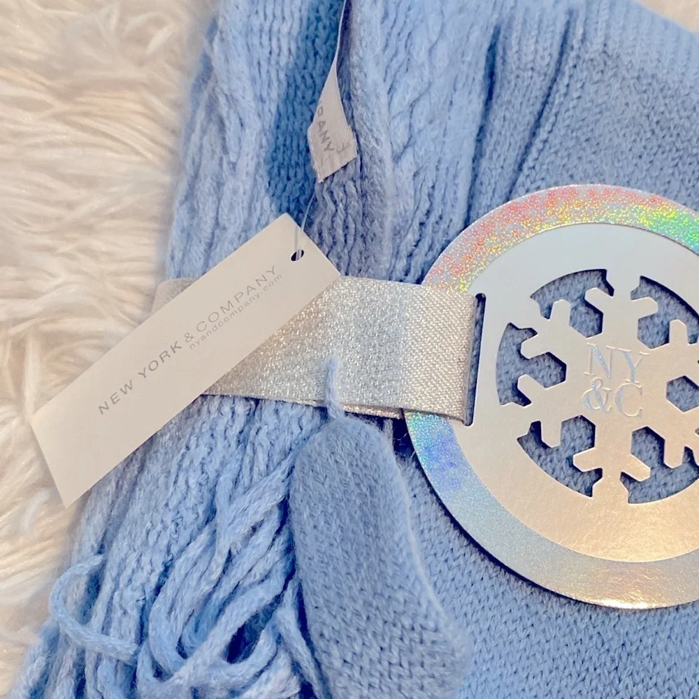 NWT New York & Company Light Blue Scarf and Gloves Set